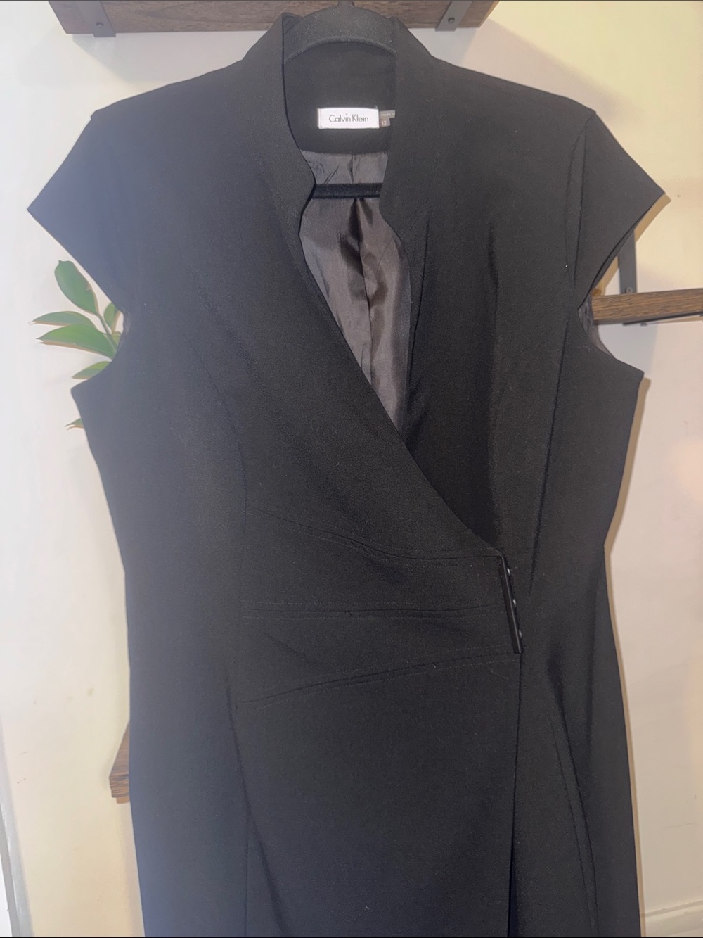 Calvin Klein Black Cap Sleeve Midi Wrap Dress Size 12 - Picture 6 of 10